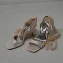 Coutgo Womens Strappy Kitten Heels Sandals Lace Up Square Open Toe High Heels Satin Summer Dress Shoes
 Size 7 Champagne