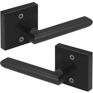 HOSOM Dummy Door Handles, Heavy Duty Decorative Single Side Non-Turning Square Lever Handle Knob Set for Closet or French Doors, Easy Installation, Pull Only, Matte Black, 2 Pack