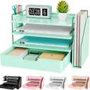 Kitsure Desk Organizer - 4-Tier Office Desk Accessories with Drawer  Pen Holder, Tool-Free Assembly Organizer with Non-Slip Pads, for Office Supplies Storage, Plastic, 13.3" x 8.0" x 10.8", Green