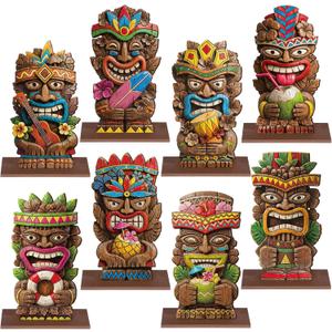 Amyhill 8 Pcs Hawaiian Luau Party Decorations Vintage Hawaiian Tiki Totem Table Decorations Luau Wooden Table Centerpiece Tropical Aloha Tabletop Signs for Summer Birthday Beach Pool Party Supplies