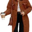 EVALESS Fuzzy Fleece Jackets for Women Fashion Long Sleeve Lapel Button Down Long Teddy Coat Faux Fur Warm Winter Outwear (Brown, M)