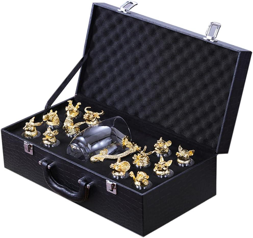 Chinese Zodiac Whiskey Glasses Set of 12 and Dragon Handle Wine Splitter Set, Crystal Glass Whiskey Liquor Cups, Zodiac Animal Head Triangular Stability Cup Base Holder, PU Suitcase Packed