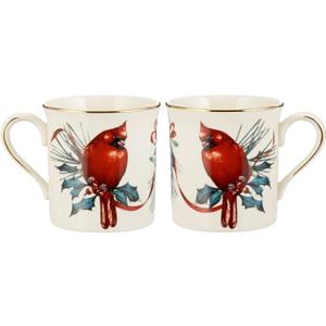Lenox Winter Greetings Cardinal Fine China Mugs Set of 4 Porcelain Made in USA