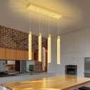 Modern Crystal Column Chandelier for Living Room Dining Room 4-Lights Gold Dimmable LED Adjustable Height Hanging Pendant Light for Kitchen Island,Bedroom,Over Table,
