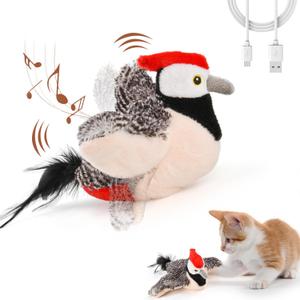 Flappy Bird Cat Toy for Indoor Cats, Simulated Chirping Flapping Wings Bird, Interactive Catnip Toys, Plush Kitten Exercise Toys (Woodpecker)