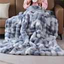 Tie-Dye Blue Faux Fur Throw Blanket for Couch, Double-Sided Bubble Textured Plush Throw with Soft Flannel Back, Machine Washable, 60 x 80, 860 GSM