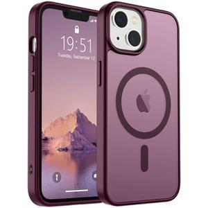 SUPFINE Magnetic for iPhone 14 Case & iPhone 13 Case (Compatible with MagSafe)(Military Grade Drop Protection) Translucent Matte Shockproof Phone Cover,Wine Red