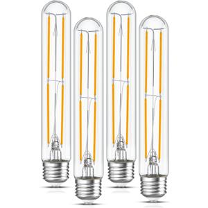 Tubular Light Bulb 7.3 Inch Dimmable T10 LED Bulb E26 6W 60 Watts Edison Bulbs 2700K Solf White,185mm Long for Wall Sconces, Pendant, Livingroom, 4-Pack