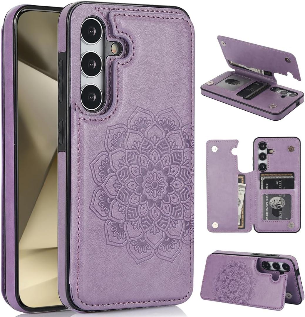 NKECXKJ Design for Galaxy S24 5G Case with Credit Card Holder Slot PU Leather Wallet Phone Cases Stand Kickstand Durable Shockproof Protective Cover for Samsung S 24 Women Men 6.1 inch Purple