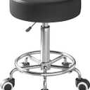 Rolling Stool, Heavy Weight Capacity 250lb, PU Leather Rolling stools, Ultra Soft Padded Seat, Rolling Stools with Wheels and Footrest, 360° Swivel, Spa Drawing Salon Work Office Tattoo Stool (black)