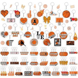 Tondiamo 100 Pcs Acrylic Basketball Keychains Bulk, Basketball Senior Night Gift 25 Styles Sports Ball Keychains for Fans, Sports Lovers, Game Day Rewards, School Carnival Team Gift Goodie Bag Fillers