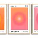 KISSFOX 3 Piece OAK Wood Framed Wall Art Pink Orange Wall Decor Aura Canvas Art Angel Number Pictures Trendy Aesthetic Preppy Paintings For Apartment Dorm Women Girls Bedroom