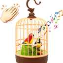 HWD Voice-Activated Induction Birds Birdcage Toy, Talking Chirping Fluttering Parrot Birds Toys Gifts for Baby Toddler Kids Children (A) (Red)