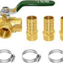 Joywayus 3 Way L-port Shut Off 1/2"G Thread Ball Valve with 1/2" Hose Barb T Shaped Brass Fitting One Switch