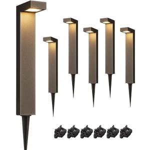 EDISHINE Low Voltage Landscape Lighting, 3.2W 3000K 50,000Hrs Electric LED Pathway Lights Wired, 12V Waterproof Outdoor Landscape Path Lights, Modern Aluminum Housing for Driveway Garden, 6Pack