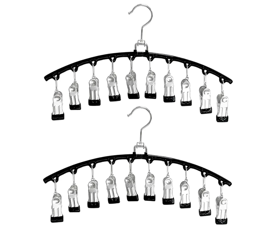 HOUSE DAY Legging Organizer for Closet, Metal Yoga Pants Hanger 2 Pack w/10 Clips Holds 20 Leggings, Space Saving Hanger Closet Organizers and Storage, Clips Hanger for Pants, Skirts, Hats, Black