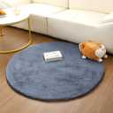 Faux Fur Round Rug 2ft, Soft Fluffy Rabbit Fur Carpet, No-Shedding Non-Slip Area Rug, Machine Washable Mat for Bedroom, Living Room, Kids Room, Pet Bed or Home Decor Grey