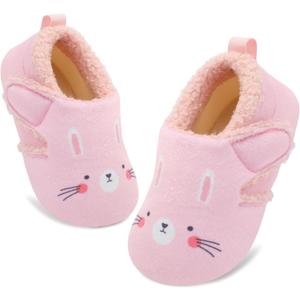 JOINFREE Toddler Slippers Boys Girls Adjustable House Shoes Barefoot Sock Shoes with Rubber Sole Baby Comfort Warm Indoor Outdoor Walking Shoe (6-7 Toddler, Rabbit)