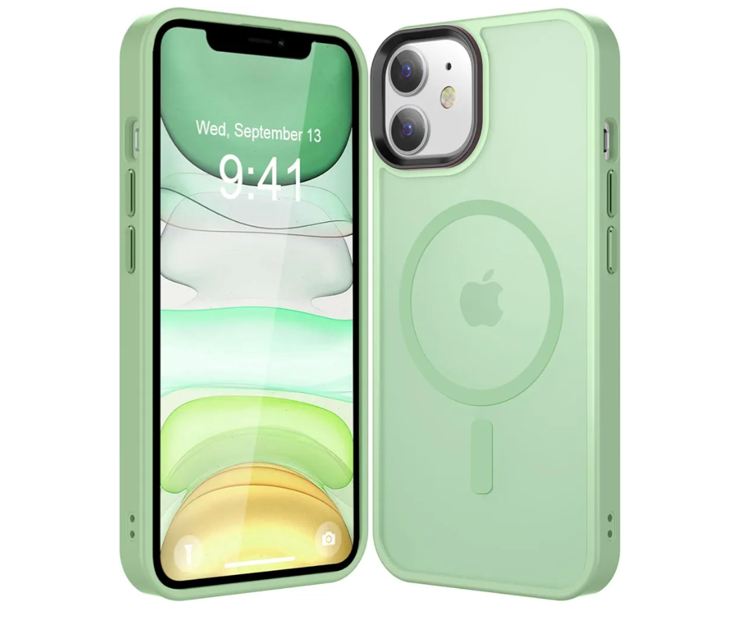 Strong Magnetic for iPhone 11 Case Compatible with Magsafe, [13FT Drop Resistant] Translucent Matte Skin Feeling Back, Aluminum Alloy Keys Shockproof Phone Case, Light Green Pack of 3