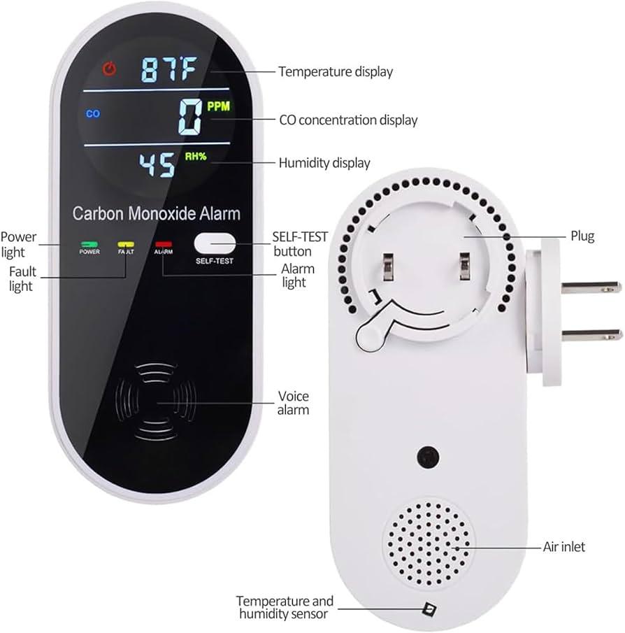 2 Packs Carbon Monoxide Detectors, 3in1 Carbon Monoxide Detector Plug in Wall, FLUNGSKY Travel Carbon Monoxide Detector with Temperature Humidity Display, Portable Carbon Monoxide Detectors for Home