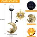 Solar Hanging Sun and Moon Lights Garden Outside Decor,2 Pack Metal Lanterns Outdoor Sunflower Art Decorations for Porch Backyard Patio Wall Tree,Unique Gardening Gifts for Women Mom Grandma