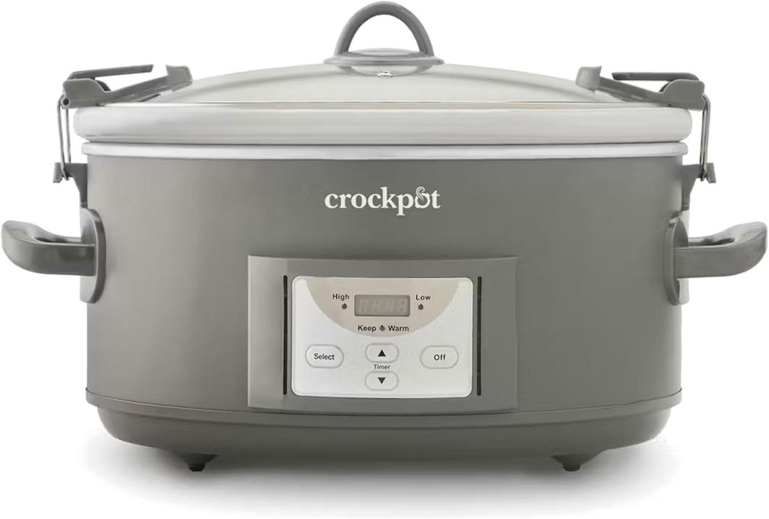 Crock-Pot Locking Lid 6qt Cook and Carry Programmable Slow Cooker Moonshine Green (Grey), 7 Quarts