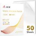 A-SUB Clear Sticker Paper for Inkjet Printers, Waterproof Translucent Printable Vinyl Sticker Paper - 50 Sheets 8.5x11 Inch Glossy Clear Label Paper for Custom Decals