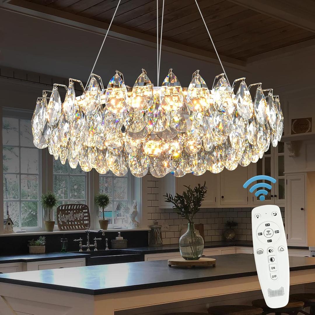 Modern Round Crystal Chandelier 20 Inch Chrome Dimmable LED Crystal Ring Chandelier 4-Tier Contemporary Luxury Raindrops Hanging Pendant Chandeliers for Dinning Room Living Room Bedroom Entryway
