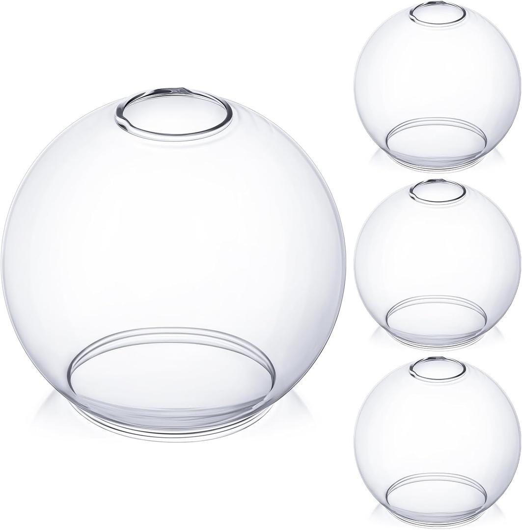 Glooglitter 4 Pack Fixture Replacement Globe Shade 6 Inch Diameter E26 Base 1-5/8 Inch Fitter Round Glass Globe Lampshade Cover for Pendant Wall Sconce Chandelier Vanity Light(Clear)