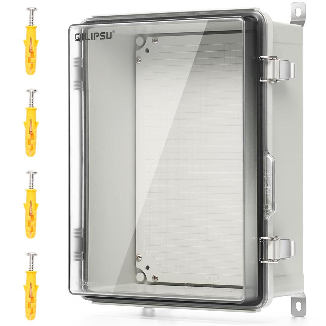 QILIPSU UL94-V0 Outdoor Electrical Box 16.4"x12.4"x7.1" Waterproof Junction Box Weatherproof PC/ABS Alloy Plastic IP66 Project Electric Enclosure Clear Hinged Door