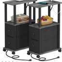 TUTOTAK Small Narrow End Tables, Side Tables with 2 Fabric Drawers, Set of 2, Bedside Tables with Charging Station for Small Spaces, Slim Nightstands with USB Ports and Wheels, TB01BY053 (Charcoal Grey)