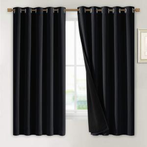 NICETOWN Complete 100% Blackout Curtains, Thermal Insulated & Energy Efficiency Window Draperies with Black Liner, Noise Reducing Short Curtains for Kids Room (Black, 70-inch W by 63-inch L, 2 Panels) (70"W x 63"L (Pack of 2))