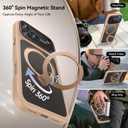 For iPhone 17 Pro Case: 360 Spin Magnetic Stand, Camera Protection (Compatible with MagSafe) [18FT Military Protection] Shockproof Matte Translucent Phone Cover for iPhone 17 Pro 6.3", Gold