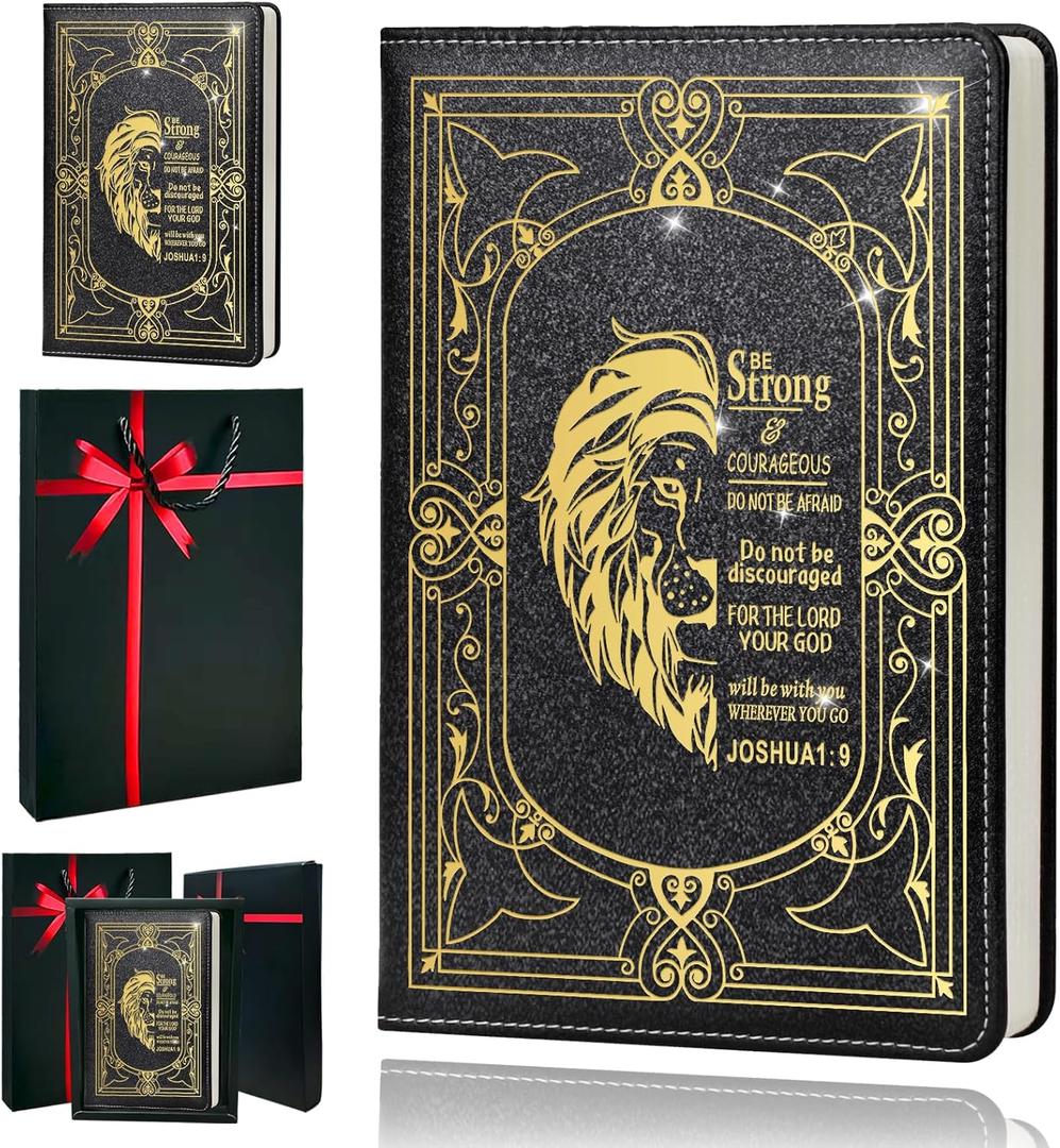 Christian Gifts,A5 Hardcover Leather Journal for Women - 200 Pages Premium Paper Notebook,Lion Journal with 180 Lay Flat Design for Daily Diary, Prayer & Planning (Lion Black)