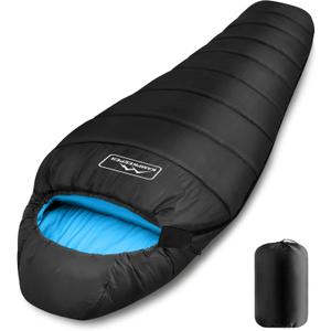 KAMPKEEPER Mummy Sleeping Bag, Cold Weather Camping Sleeping Bag, 32 3-4 Seasons Adults Sleeping Bag, Non-Snag Zipper with Adjustable Hood for Backpacking, Hiking (Blue)