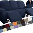 YEMYHOM 8 Pieces Stretch Recliner Sofa Cover Latest Jacquard Reclining Couch Cover with Side Pocket Anti-Slip Fitted 3 Cushion Furniture Slipcovers with Elastic Bottom (Large, Navy) (Standard 3 Seater)