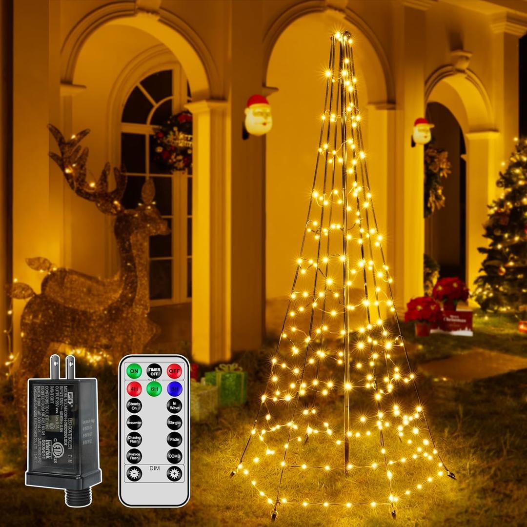 6FT Christmas Tree Lights with 234 LEDs, Remote Control Christmas Lights with 8 Lighting Modes, IP67 Waterproof Outdoor Decorations for Outside Indoor Yard PorchWarm White