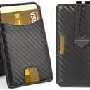 Carbon Fiber Wallet for Men, Minimalist Slim Mens Wallet with Money Clip, Pop Up Card Wallet 9-12 Cards, Metal Credit Card Case in Magnetic Flip