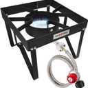 GasOne B-5200K Outdoor Cooker with High Pressure Steel Braided Hose Propane Burner Camp Stove