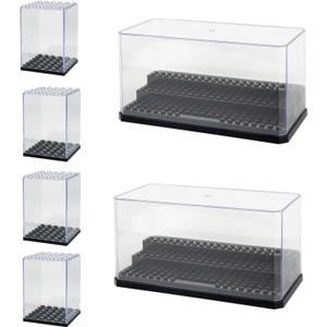 Display Cases for Minifigures Action Figures Building Blocks, 2 L with 4 S Mini-Figure Display Boxes Fits for Block Figures,Clear Dustproof Acrylic Display Box for Lego Minifigs, Characters