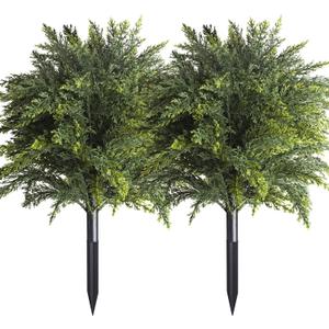 2-Pack Artificial Cedar Topiary Ball Trees 22" Outdoor UV Resistant Faux Cypress Shrubs with Ground Spike, Realistic Evergreen Bushes for Front Porch, Garden, Backyard, and Indoor Decor