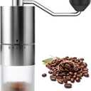 Portable Manual Coffee Grinder - Conical Burr with 5 Adjustable Settings for Smooth Grinding, Perfect for Espresso Enthusiasts at Home, Office, or Camping (Silver Ceramic Burr)