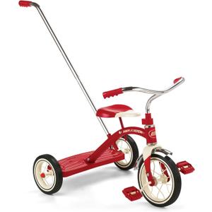 Radio Flyer 34TX Kids Beginner Classic Steel Framed 10 Inch Front Wheel Adjustable Seat Tricycle with 3 Position Push Handle, Red