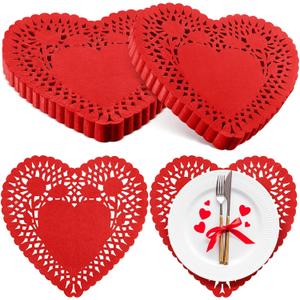 Newwiee 300 Pcs Valentine's Day Paper Heart Doilies Lace Trimmed Heart Doilies Disposable for Birthday Wedding Cakes Desserts Tableware Food Decoration(Red,8 Inch)
