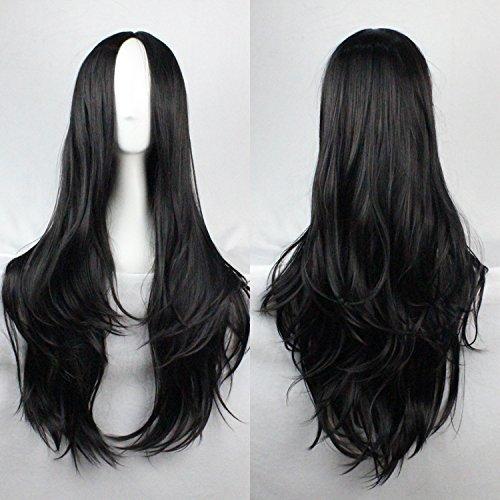 Ellena Black Wig Long Curly 30Inch/75cm Middle Part High Temperature Fiber for Women Cosplay Costume Carnival Festival Party Full Sexy