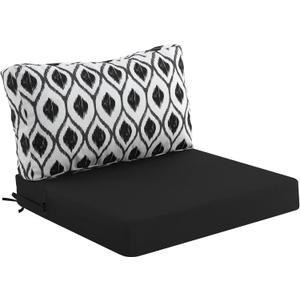 idee-home Outdoor Cushions for Patio Furniture, Outdoor Seat Cushion, Waterproof Hampton Bay Deep Seat Replacement Couch Chair Cushions for Garden Lawn Backyard Deck, 26.5 x 26.5 Black Pattern (Leaf Geometry Black)