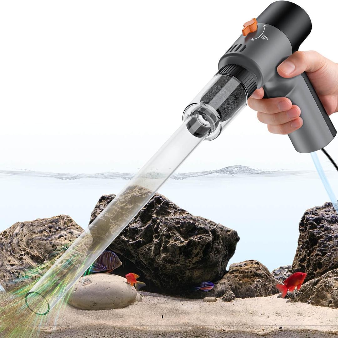 VIPASKA Electric Aquarium Gravel Cleaner Kit with High Pressure Strong Suction, 6-in-1 Multifunction Fish Tank Vacuum Cleaner and Water Changer for Aquarium, Gravel Vacuum with Sand Filter Tools (Solid Black)