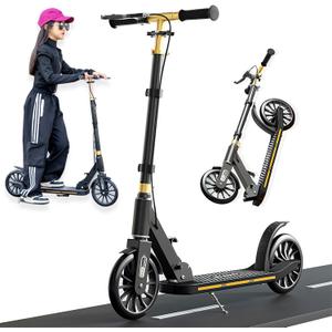 Kick Scooter for Ages 6+,Kid, Teens & Adults for 300 lbs Capacity, Lightweight, Foldable - 8IN Big Wheels Scooter,Commuter Adult Scooters with Hand Brake, 4 Adjustable Levels, ABEC 9, 15 lb (Black) Kick Scooter for Ages 6+,Kid, Teens & Adults for 300 lbs Capacity, Lightweight, Foldable - 8IN Big Wheels Scooter,Commuter Adult Scooters with Hand Brake, 4 Adjustable Levels, ABEC 9, 15 lb (Black)