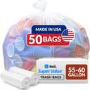 Reli. SuperValue 55-60 Gallon Trash Bags | 50 Count | Made in USA | Heavy Duty | Clear Multi-Use Garbage Bags