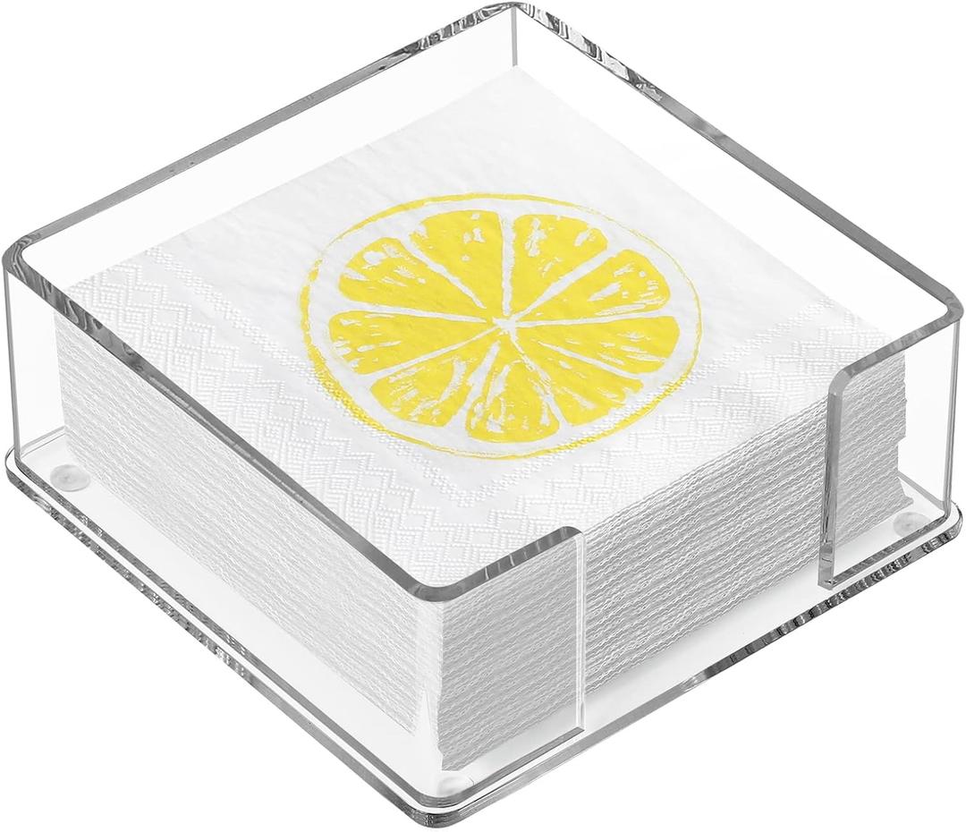 MaxGear Acrylic Cocktail Napkin Holder for Table, Clear Guest Towel Holder, Beverage Buffet Paper Napkin Caddy for Bar, Party, Dinner, Kitchen & Dining Room, Bathroom, 5.5 x 5.5 inches (5.5 x 5.5 Inches Cocktail Napkin Holder)
